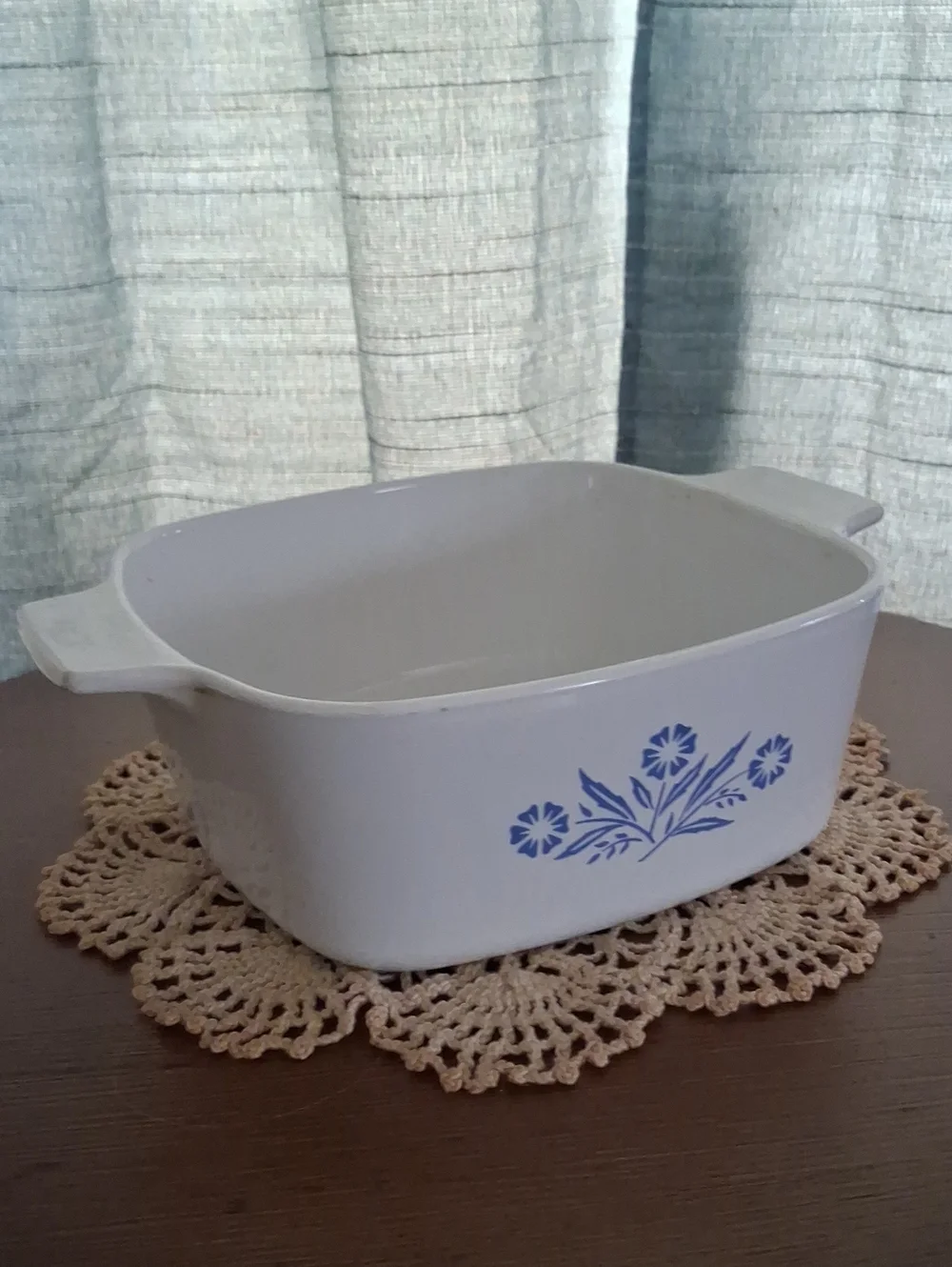 Corningware White Ceramic Baking Dish with Blue Floral Motif